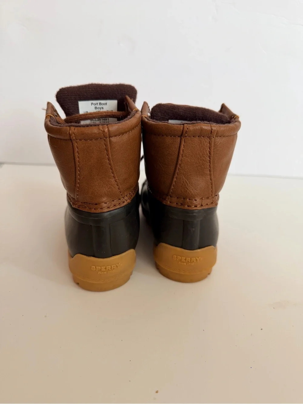 Sperry Toddler Brown Leather and Black Rubber Rain Boots